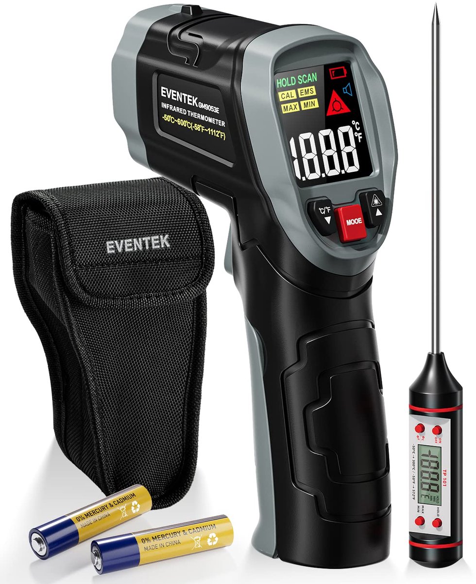 SnelShoppen - 3-in-1 Infrarood Thermometer -50 °C ~ 600 °C, Contactloze Temperatuurmeter met Vleesthermometer, Digitale Pyrometer voor Keuken, Barbecu