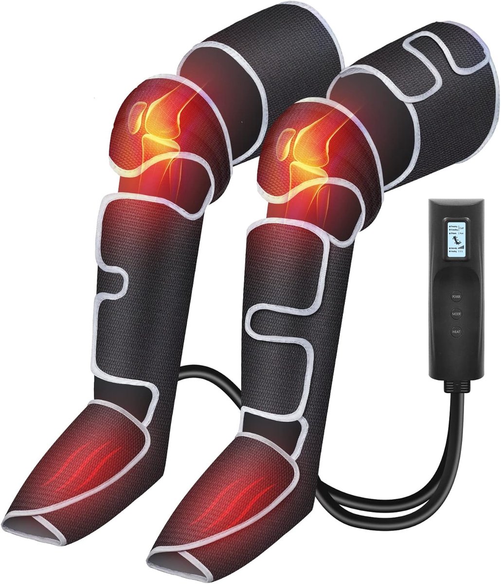 Thijox - Beenmassageapparaat, Luchtcompressie Kuit Knie Voet Massage, Warmtemassage voor Bloedcirculatie en Spierontspanning, 3 Warmte-instellingen en