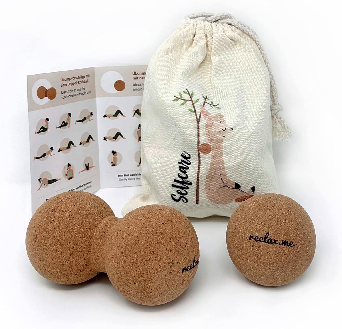 Thijox - Fasciabal set – Massagebal en Duobal van Natuurlijke Kurk, 100% Plasticvrij en Antibacterieel, Inclusief Katoenen Tas voor Rug, Nek en Voeten