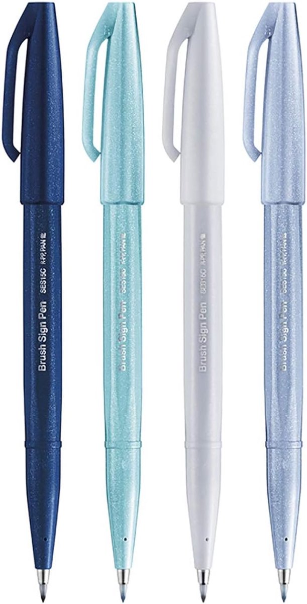 SnelShoppen - Pentel SES15C Brush Sign Pen Set - 4-delige Flexibele Kalligrafie Pens - Ideaal voor Lettering, Illustratie en Schetsen - Winter Kleuren