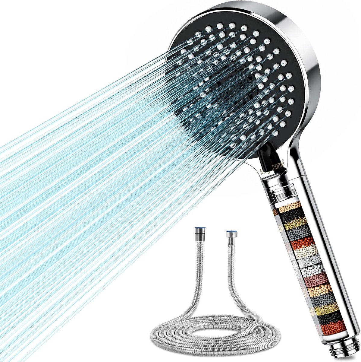 SnelShoppen - Magichome Hogedruk Douchekop met Slang, 5 Modi, Waterbesparend met 20 Lagen Filtratie, Verhoogt Druk, Handdouche met Filterpatronen