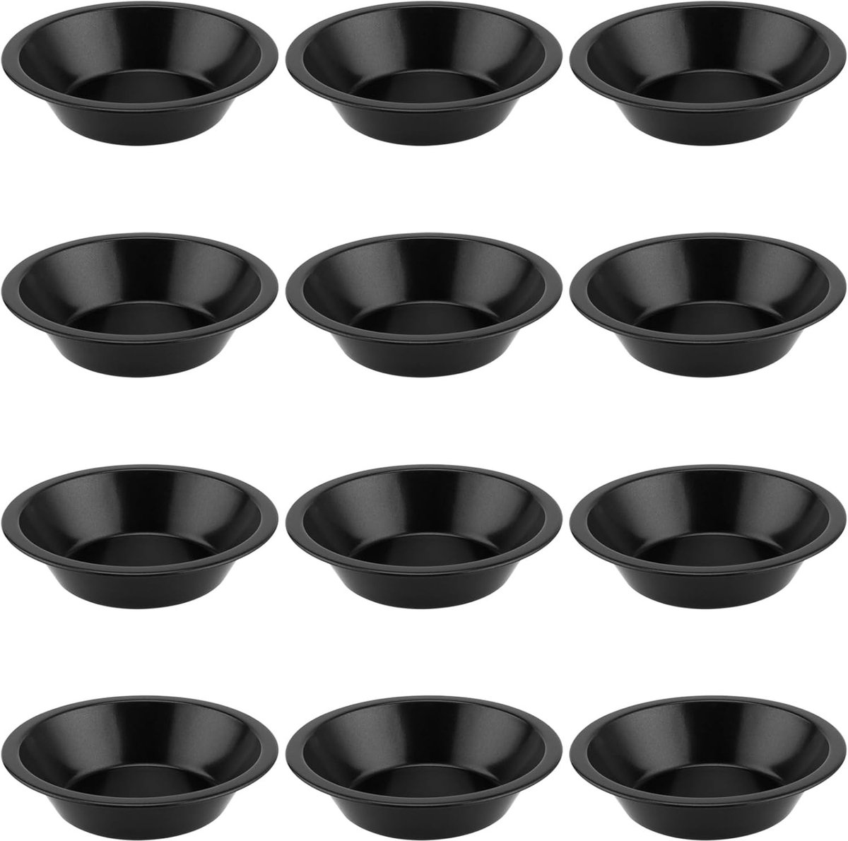 Ronde individuele cakevormen met anti-aanbaklaag - 12 stuks, ideaal voor quiche en taarten bakken, zwart koolstofstaal