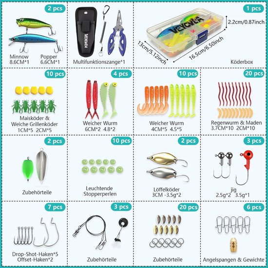 SnelShoppen - 101-delige Kunstaas-set met Doos, Gemengd Vissersrubber, Spinner, VIB, Hooghakken, Enkele Haak, Tangen, Ladder, voor Zoetwater en Zoutwa — afbeelding 5