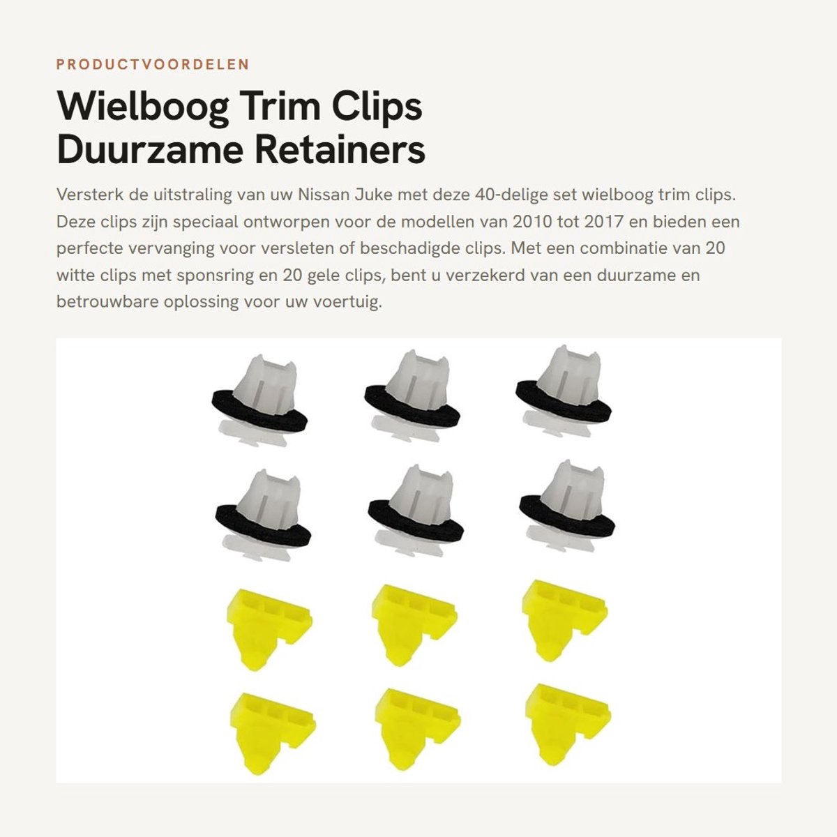 Dailygoods- Trim Clips 40 Stuks - Bevestigingsclips Auto - Vervangingsclips - Duurzaam - Compatibel met Nissan Juke 2010-2017 - 20 Witte/20 Gele Clips