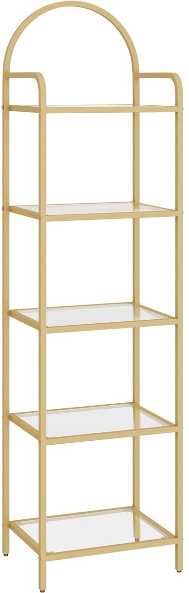 Lilac & Lily Gouden Kast - Smalle boekenkast - Glazen planken - Stalen frame met boog - Woonkamer, slaapkamer, badkamer - 150x40x30