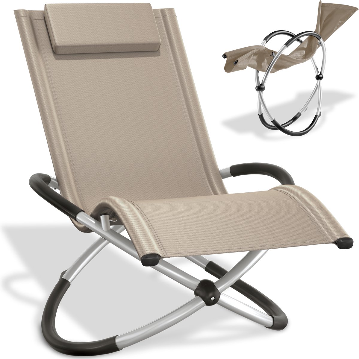 Bol.com tectake® Schommelstoel - Opvouwbaar - Weerbestendige Ligstoel voor Buiten - Loungestoel - Tuinstoel - Tot 150 kg - Ergon... aanbieding