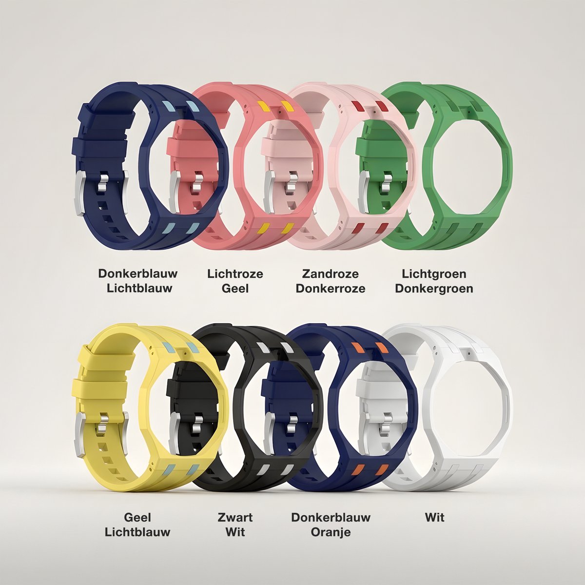 Siliconen Horlogeband met Beschermcase, geschikt voor Swatch x AP Royal Pop – Kroon op 12 uur – Conversiekit – Zwart/wit