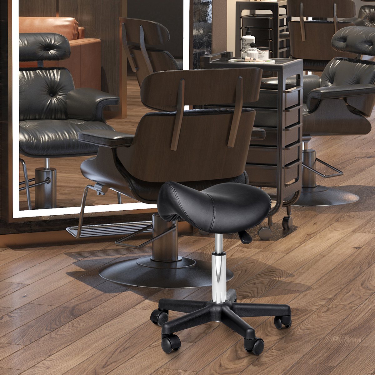 MIVRAY Bureaukruk 35 x 38 x 43-55 cm - In Hoogte Verstelbaar en 360 Graden Draaibaar - Voor Salon en Kantoor - Kunstleer - Zwart