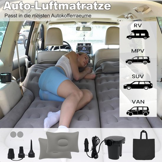 SUV-luchtmatras, autobed, opblaasbaar matras voor vrachtwagenachterbank -opvouwbaar luchtmatras met stroomoppervlak en elektrische pomp, draagbaar luchtbed voor thuistent camping (Grey) — afbeelding 5