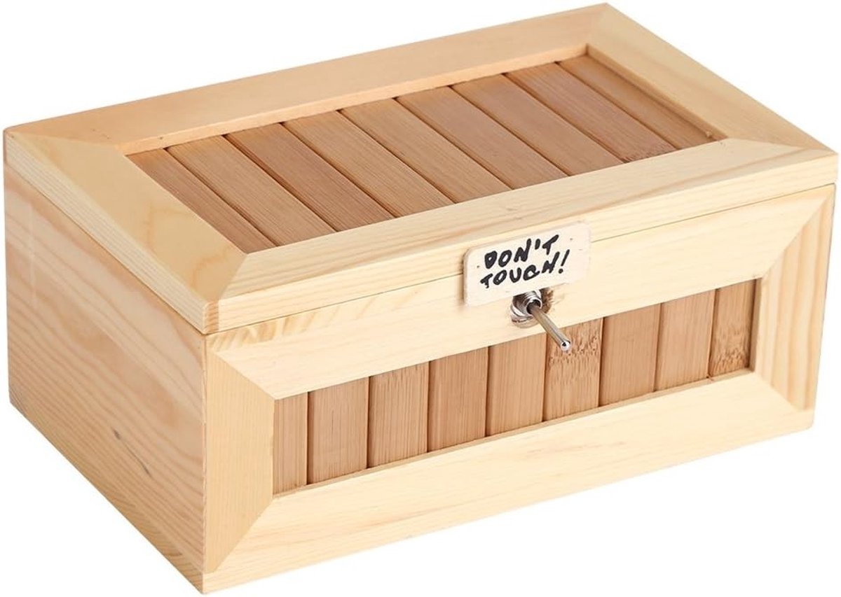 DIY Useless Box van Hout 21×14×11 cm - Interactief Stress Relief Speelgoed met Schattige Tijger voor Bureau Decoratie en Cadeau