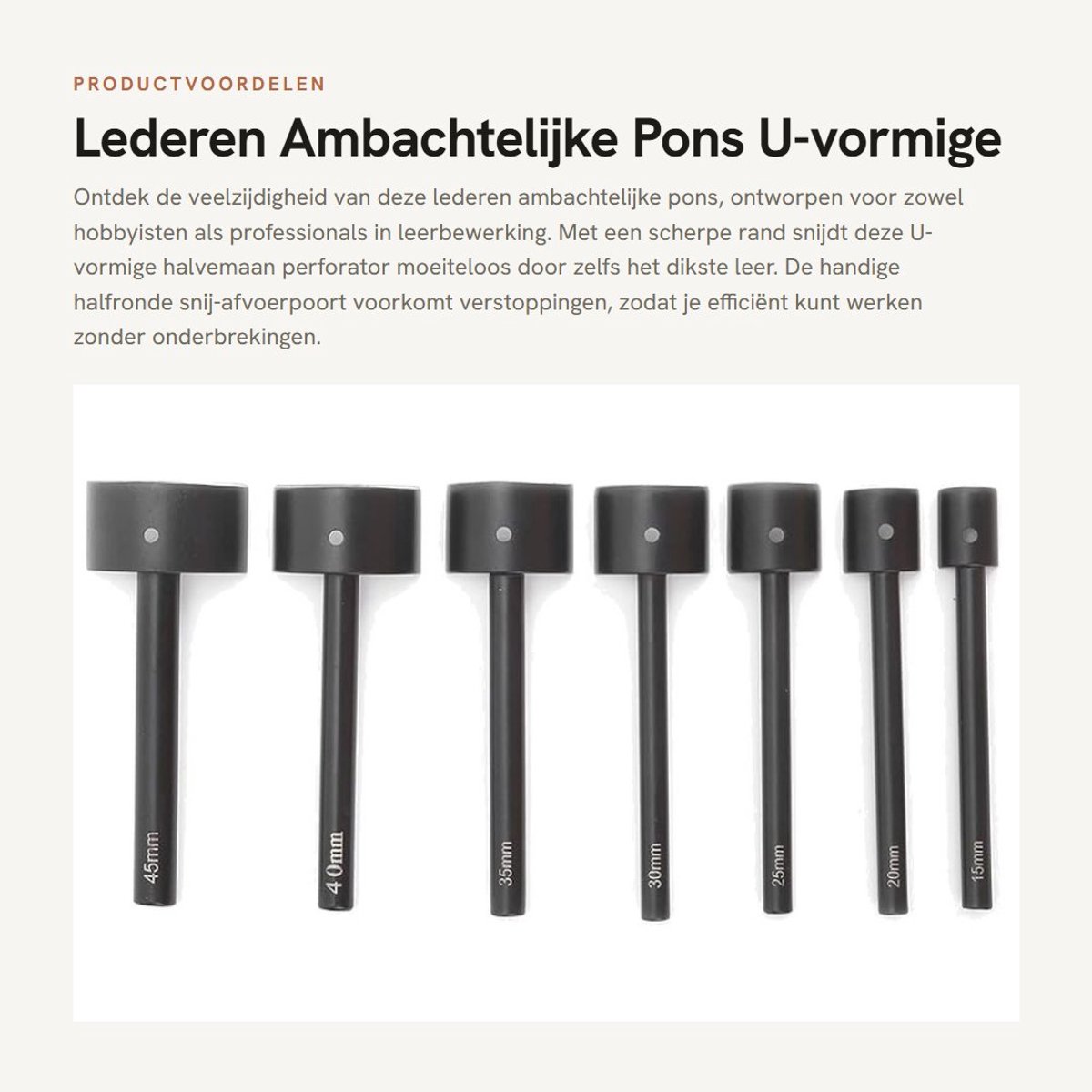 Dailygoods- Pons U-vormig - Halvemaan Perforator 15mm-45mm - Kantensnijder Gereedschap - Antisliphandgreep - Scherpe Rand - Geschikt voor Leerbewerking