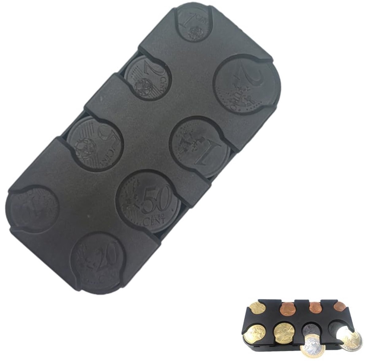 Dailygoods- Muntenhouder 8 Vakken - Muntendispenser - Muntensorteerder - Munten Verzamelmap - Robuust ABS-Kunststof - Ideaal voor Auto en Thuis - Muntenbox