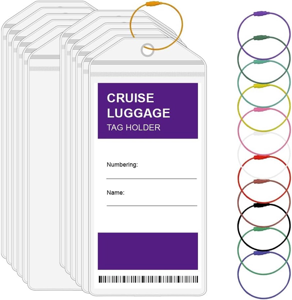 Thijox - Cruise Bagage Tags Set van 12, Herbruikbare Waterdichte Kofferhangers 8,3x16,8cm met Gekleurde Labelringen voor Reizen met Schepen