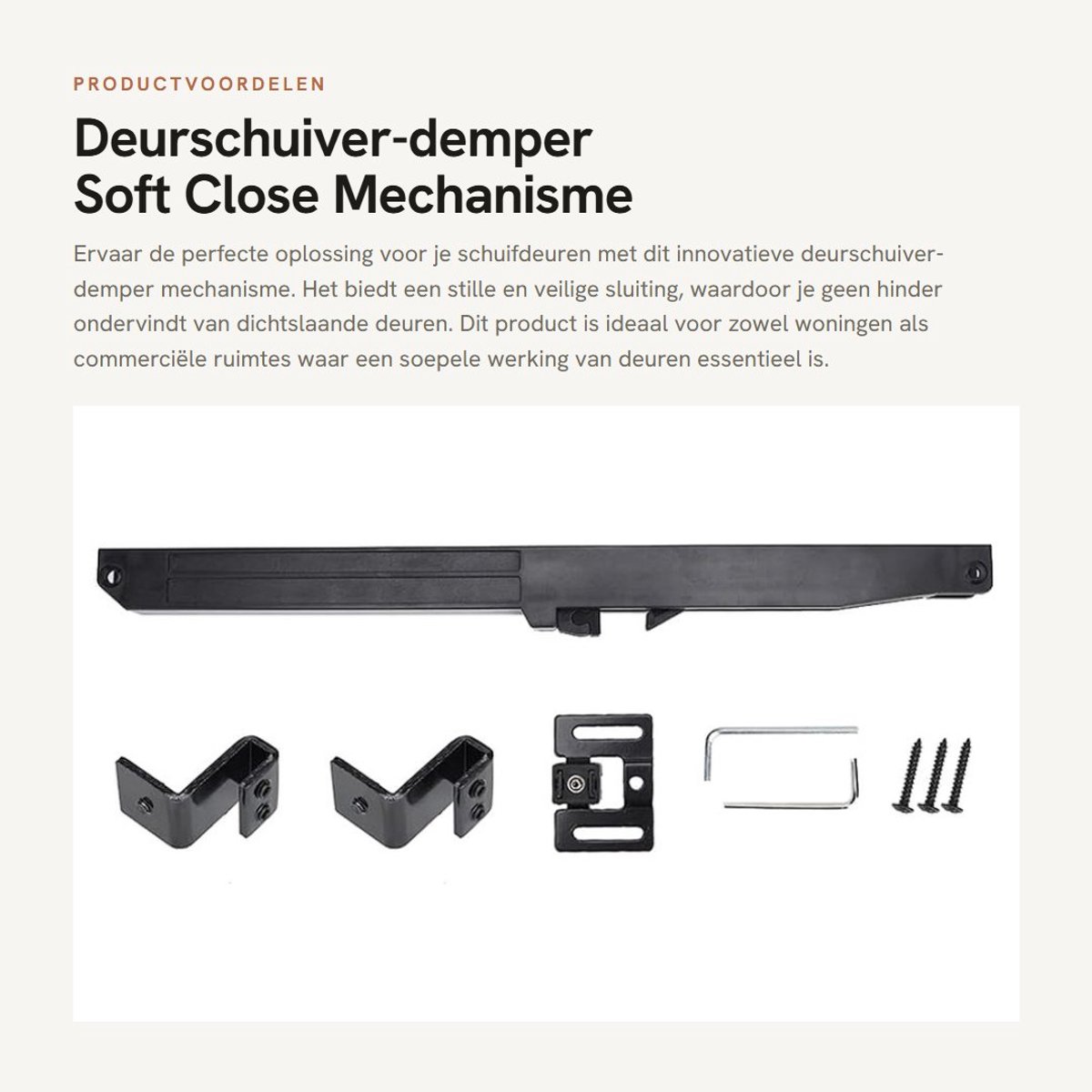 Dailygoods- Deurschuiver - Zwart Stalen Demper - 31 x 1,9 x 2,2 cm - Instelbare Buffer - Soft Close Mechanisme - Geruisloos en Veilig - Schuifdeurmechanisme