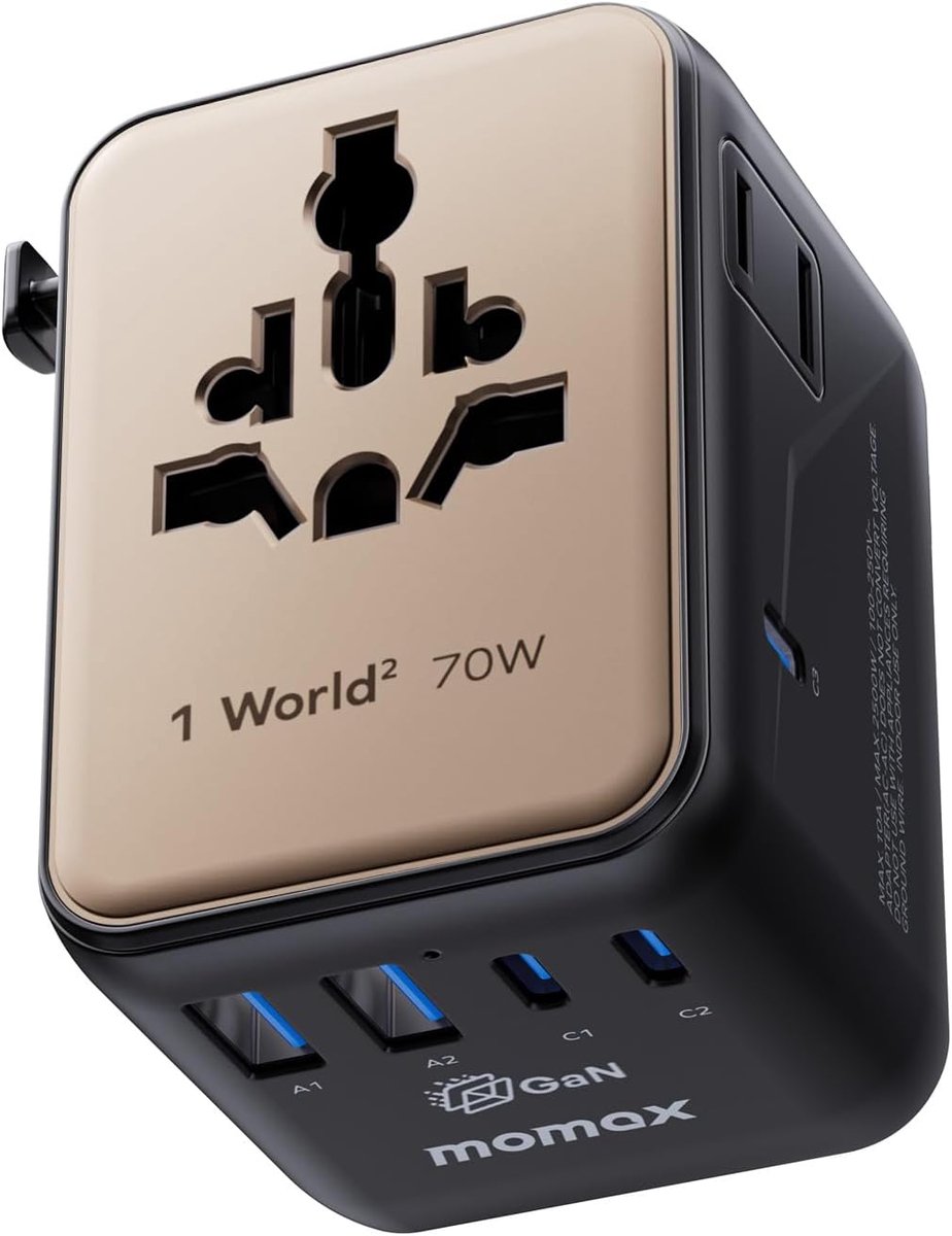 SnelShoppen - Universele Reisadapter 70W met 5 Poorten, 2 AC Stopcontacten, 3 USB-C, 2 USB-A, Wereldwijd Geschikt voor Duitsland, Engeland, Italië, Au