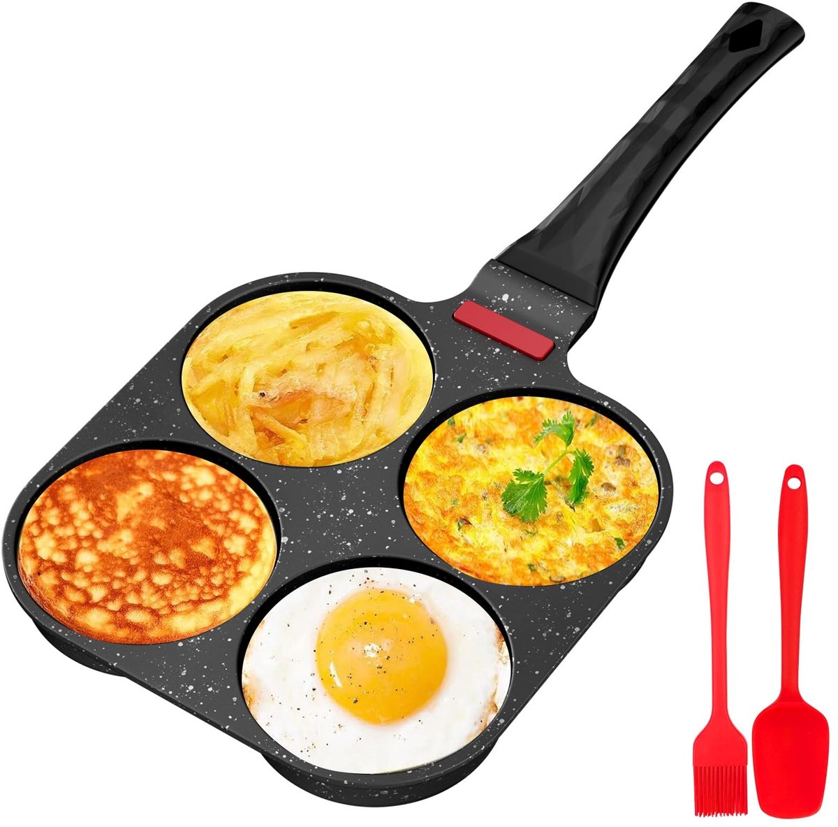 Dailygoods- Pannenkoekenpan 4 Gaten - Bakpan Aluminium - Antiaanbaklaag - Omeletmaker - Geschikt voor Gasfornuis - Hoogwaardige Kookefficiëntie - Omeletpan