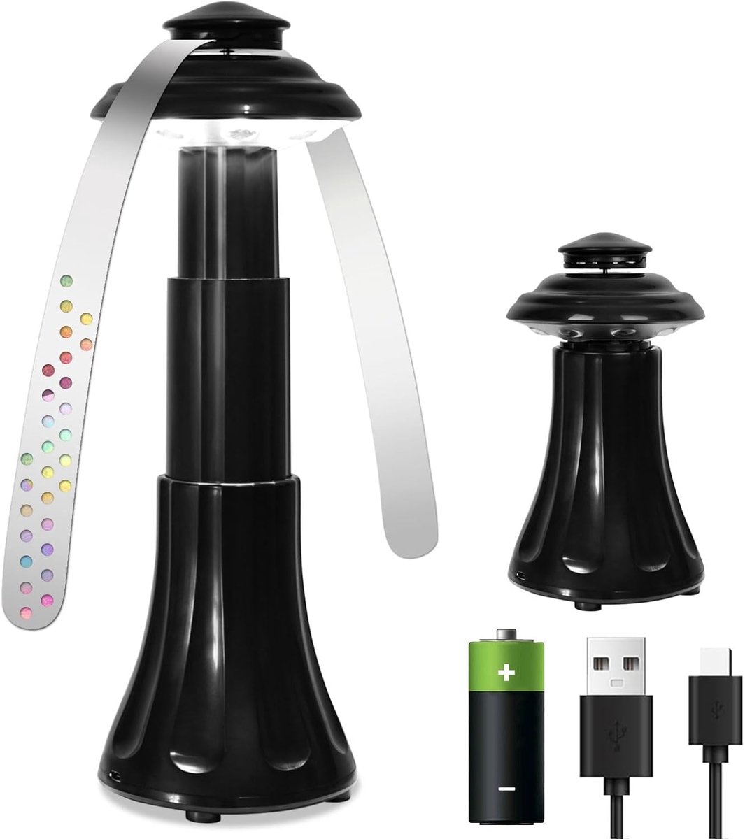 SnelShoppen - Draagbare Tafelventilators met LED Verlichting - Compacte Oplossing tegen Vliegen - 2 Stuks - Zwart - Ideaal voor Tuin, Camping en Keuke