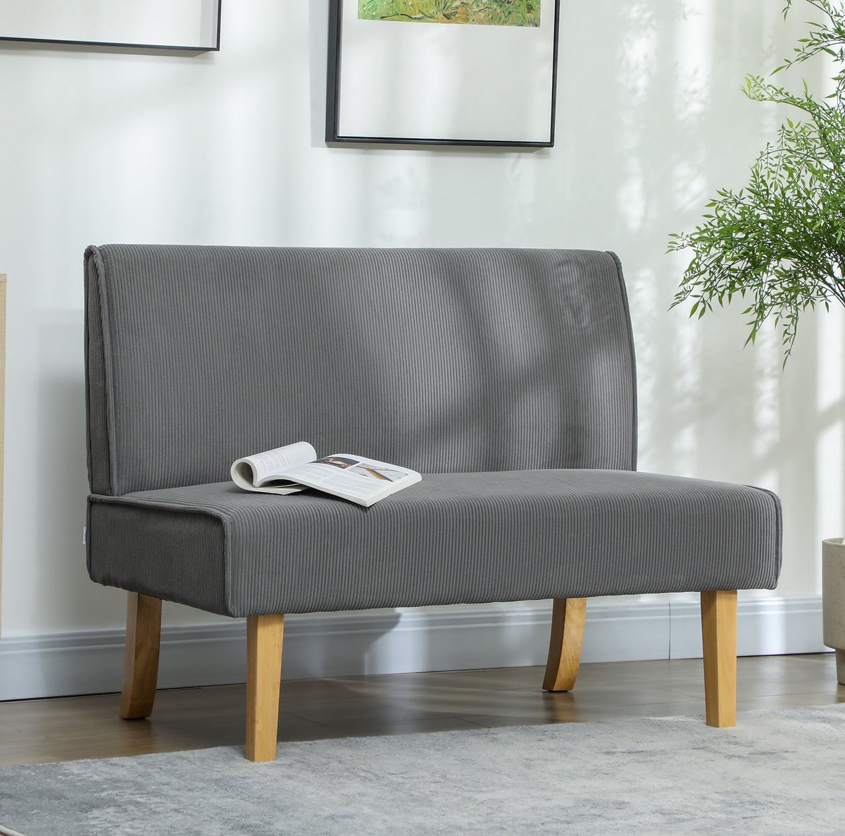 FloraGrace 2-Zits Bank - Compacte Zitbank van Cordoptiek - Zonder Armleuningen voor Woonkamer of Kleine Ruimtes - Polyester - Grijs