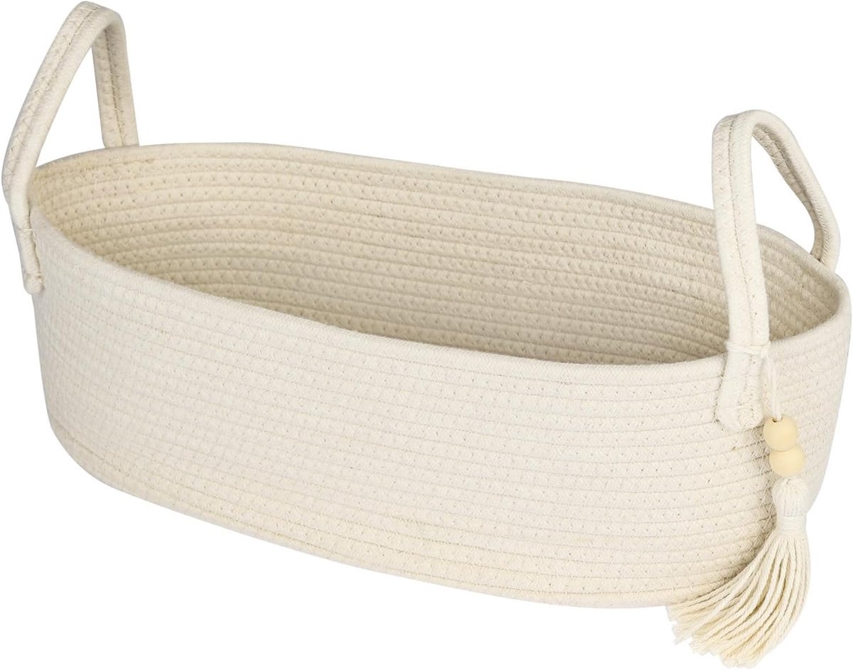 Badkameropbergmand voor Toiletpapier van Katoen - 38,5 x 15,5 x 14 cm - Crème Kleurige Opbergoplossing voor Badkamer en WC