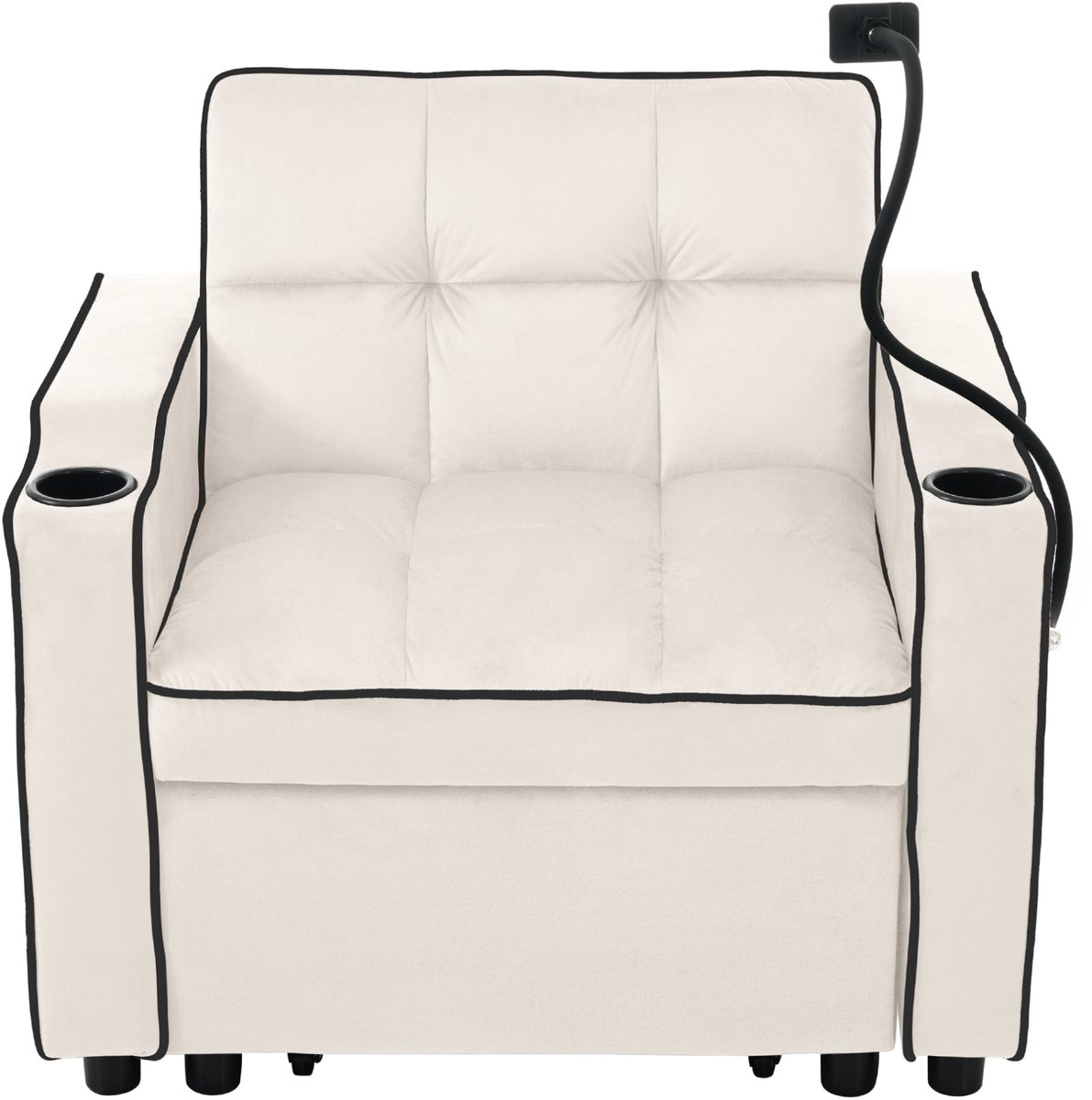 DESMIU Fauteuil 83 X 167 X 76 Cm - 3-In-1 Uitschuifbare Slaapfauteuil Met Verstelbare Rugleuning - Voor Kleine Ruimtes - Velvet Beige