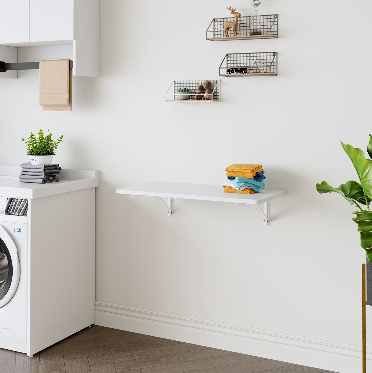 MIVRAY Wandtafel - Opklapbaar En Ruimtebesparend - Voor Wasruimte Keuken En Thuiswerkplek - MDF En Metaal - Wit - 80x40x18,5 Cm