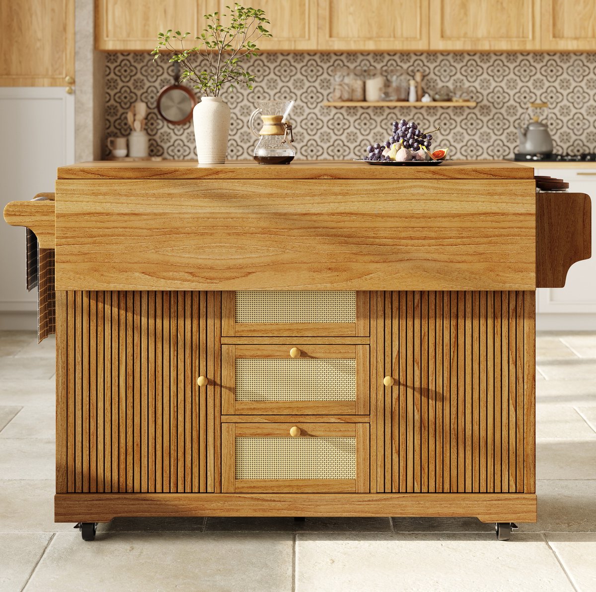 STILVORA Keukenkast - Opvouwbare Keukenwagen Met Opbergruimte En Wielen - Voor Keuken Balkon En Camping - MDF - 142,5x80x95 Cm - Donkerbruin