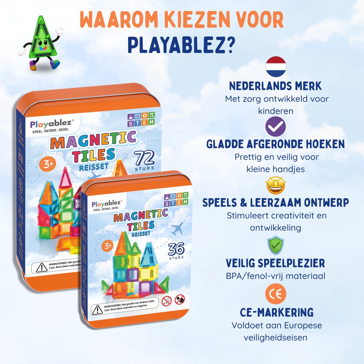 Playablez Mini Magnetic Tiles Travel Set - 36 Stuks - Magnetische Tegels Reisset met Opbergblik - Reisspeelgoed voor Onderweg - Magnetisch Bouwspeelgoed Montessori Speelgoed voor in de Auto in het Vliegtuig - Magna Magneten Speelgoed Jongens Meisjes — cadeau in Spellen & Speelgoed - foto 8