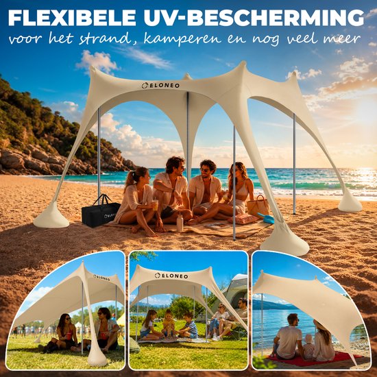 ELONEO Strandtent met Zonnedoek - UV-bescherming UPF 50+, Windscherm, Strandaccessoires & Camping, Crème 300x300x200 cm van ELONEO — afbeelding 4