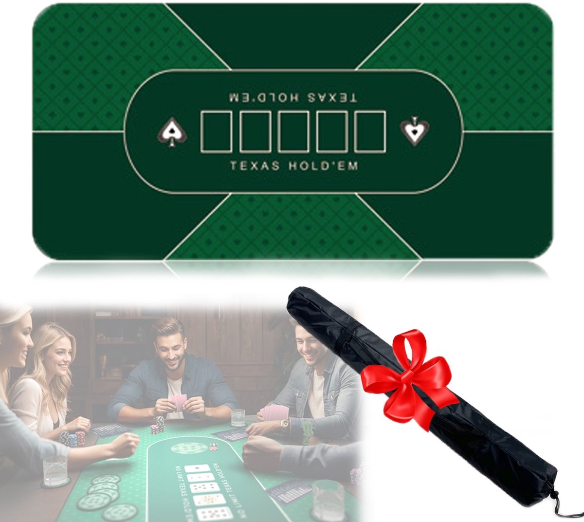 Pokermat - Pokertafel - TENZHVXI® - Professioneel - Inclusief opbergtas - Texas Hold'em - Antislip - Waterbestendig - Voor maximaal 6 spelers - 120 x 60 cm - Groen