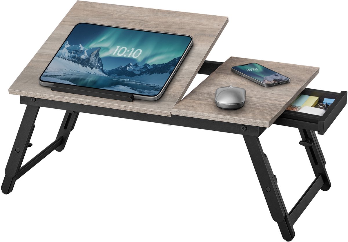 SONGMICS - Laptop Tafel - Laptopstandaard met Inklapbare Poten - In Hoogte Verstelbaar - Voor Bed en Bank