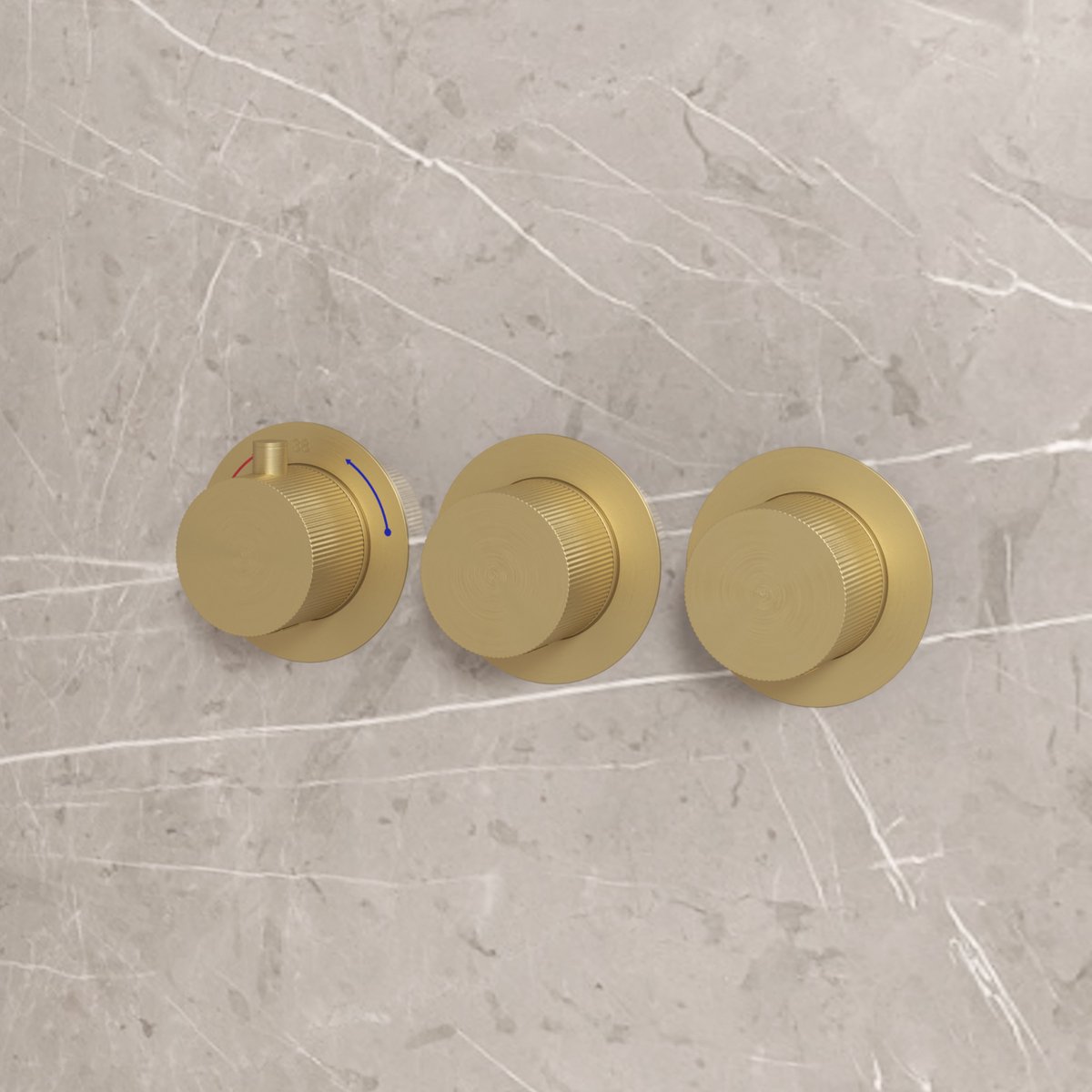 Complete 3-knops inbouw douche- of badthermostaat Sanitado Fancy in mat goud