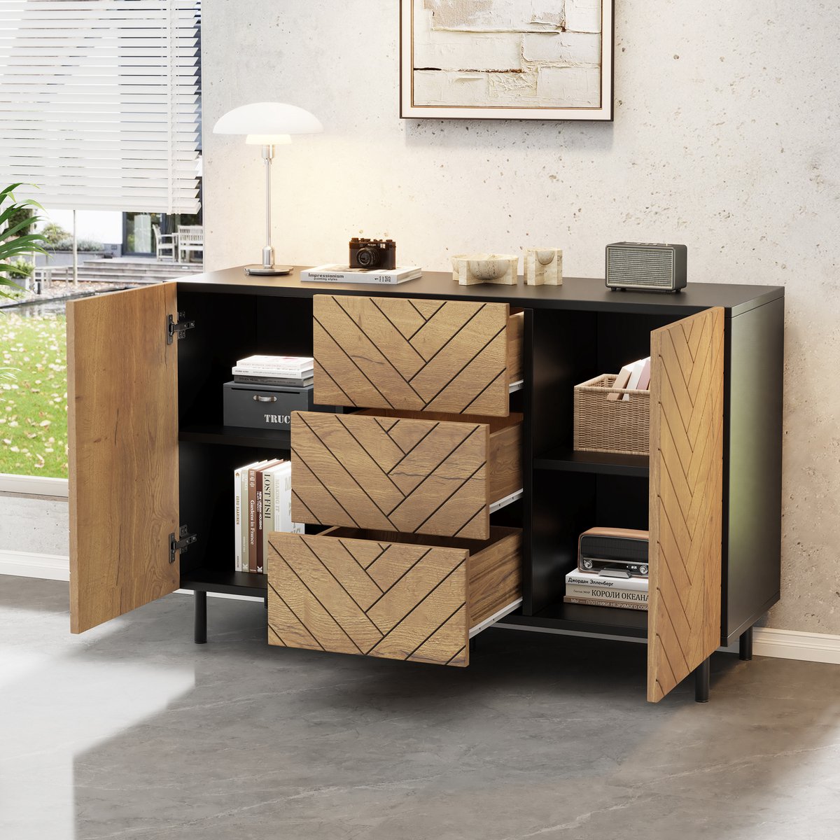 120x40x76 cm tv meubel - dressoir - moderne opbergkast - met 3 lades - kaptafel - ladekast