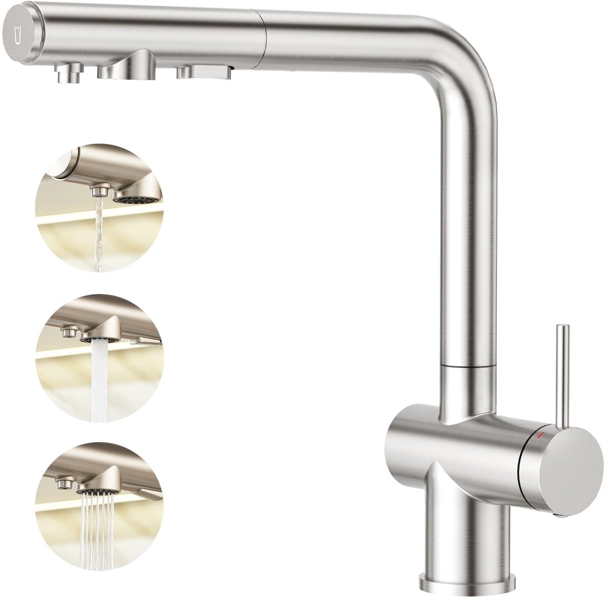 Dailygoods- Keukenkraan met sproeikop - Eengreepsmengkraan - Uittrekbaar - Wastafelkraan - Waterbesparend - Roestvrij staal 304 - Mengkraan