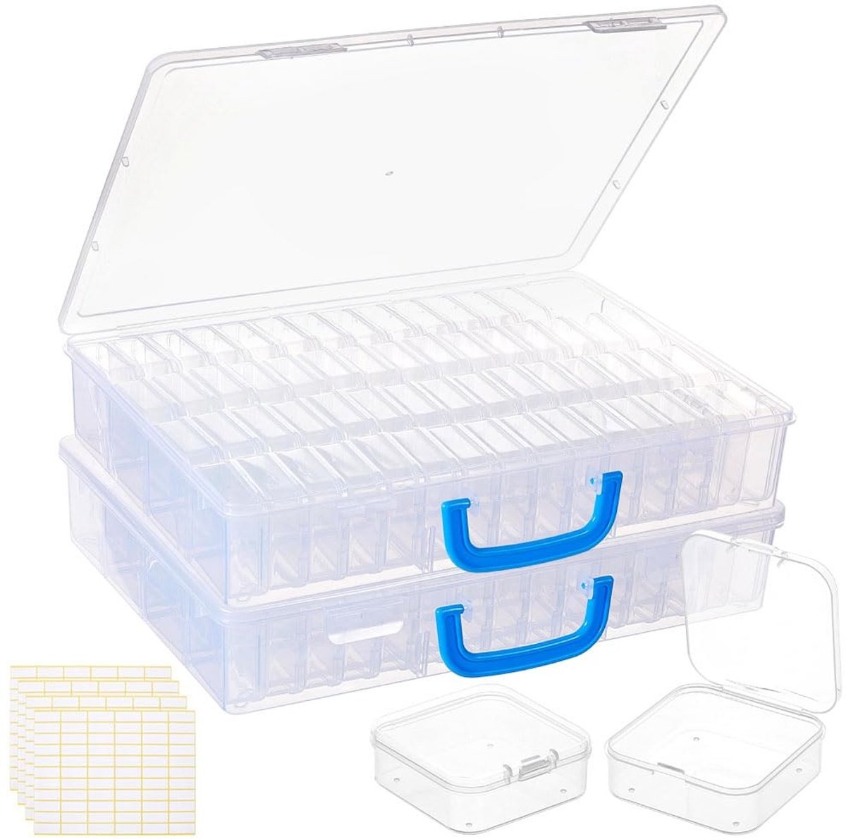 Dailygoods - BENECREAT Bead Organizer Box met handvat, 122 stuks doorzichtige sieraden organisatoren en scharnierend deksel kralen opslag containers, kleine plastic organizer box voor kralen, doe-het-zelf sieraden
