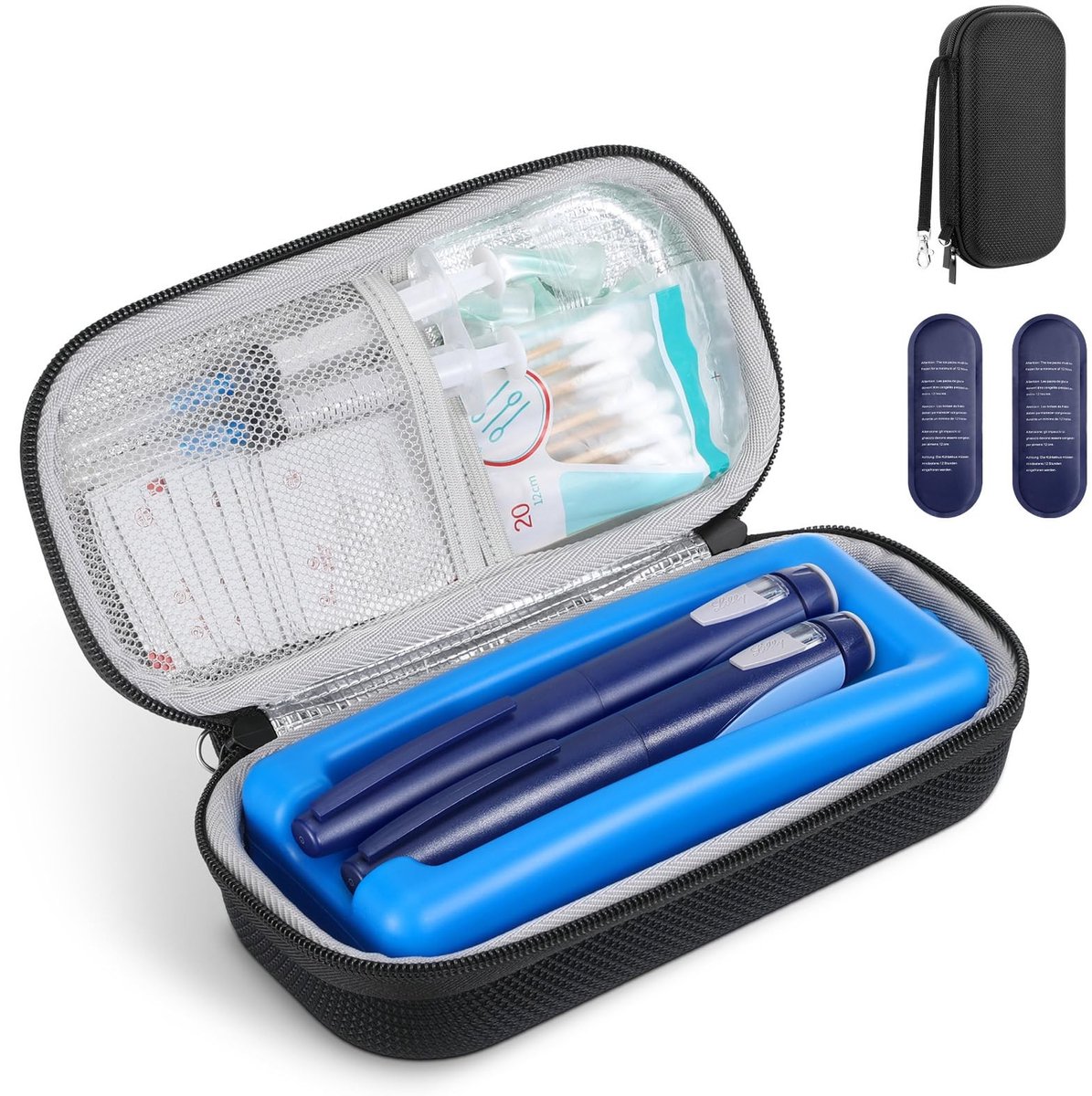 Dailygoods - MoKo EVA Insulin Cooler Travel Hard Case, TSA Approved Diabetes Insulated Cooling Carrying Bag for Supplies Keep Medicine Cool, Small Portable Medication Organizer with Ice Packs & Ice Brick, Black