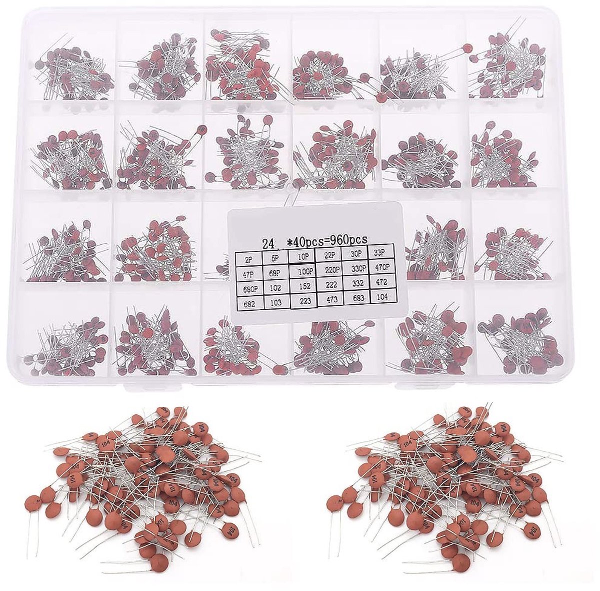 Dailygoods - Keramische Condensator - Assortiment Set - 24 Waarden - 960 Stks - Betrouwbare Componenten - Geschikt voor Elektronica - Compacte Verpakking