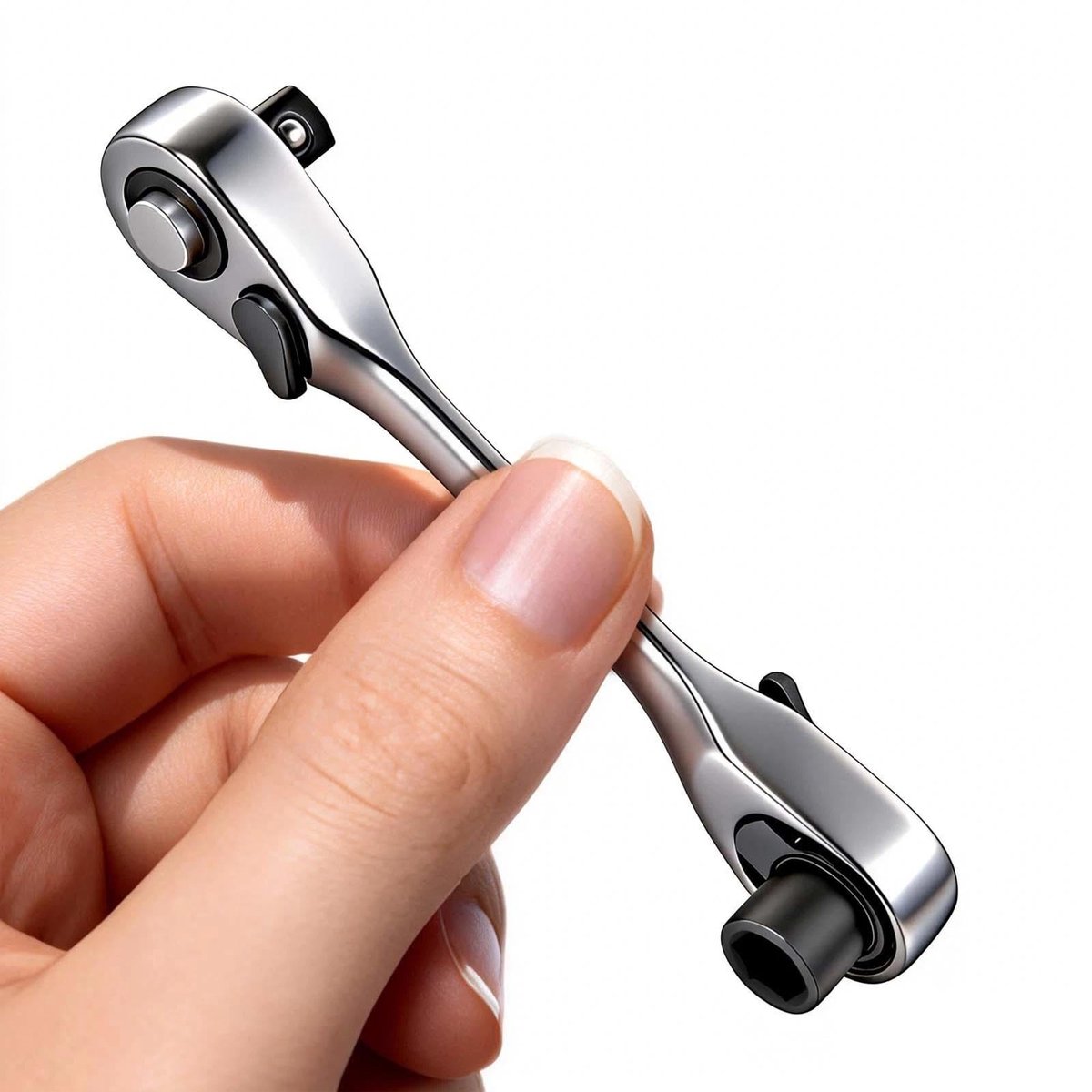 Dailygoods - LEONTOOL Miniatuurratelsleutel, dubbel opzetstuk, 1/4 inch, systeem met 72 tanden, omkeerbaar, 5° voor stopcontacten en bits in nauwe ruimtes, snelle ontspanning, chroom-vanadium-staal, veelzijdig