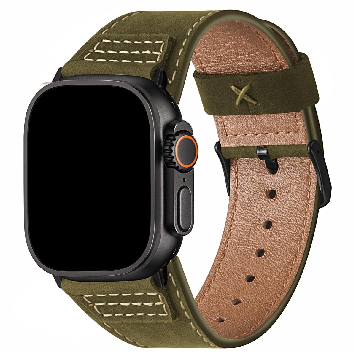 Dailygoods- Lederen Band Top Echt Leer - Lederen Horlogeband - Apple Watch Band - 49mm/46mm/45mm/44mm/42mm - Dubbellaagse Structuur - Geschikt voor Polsomtrek 5,4-7,5