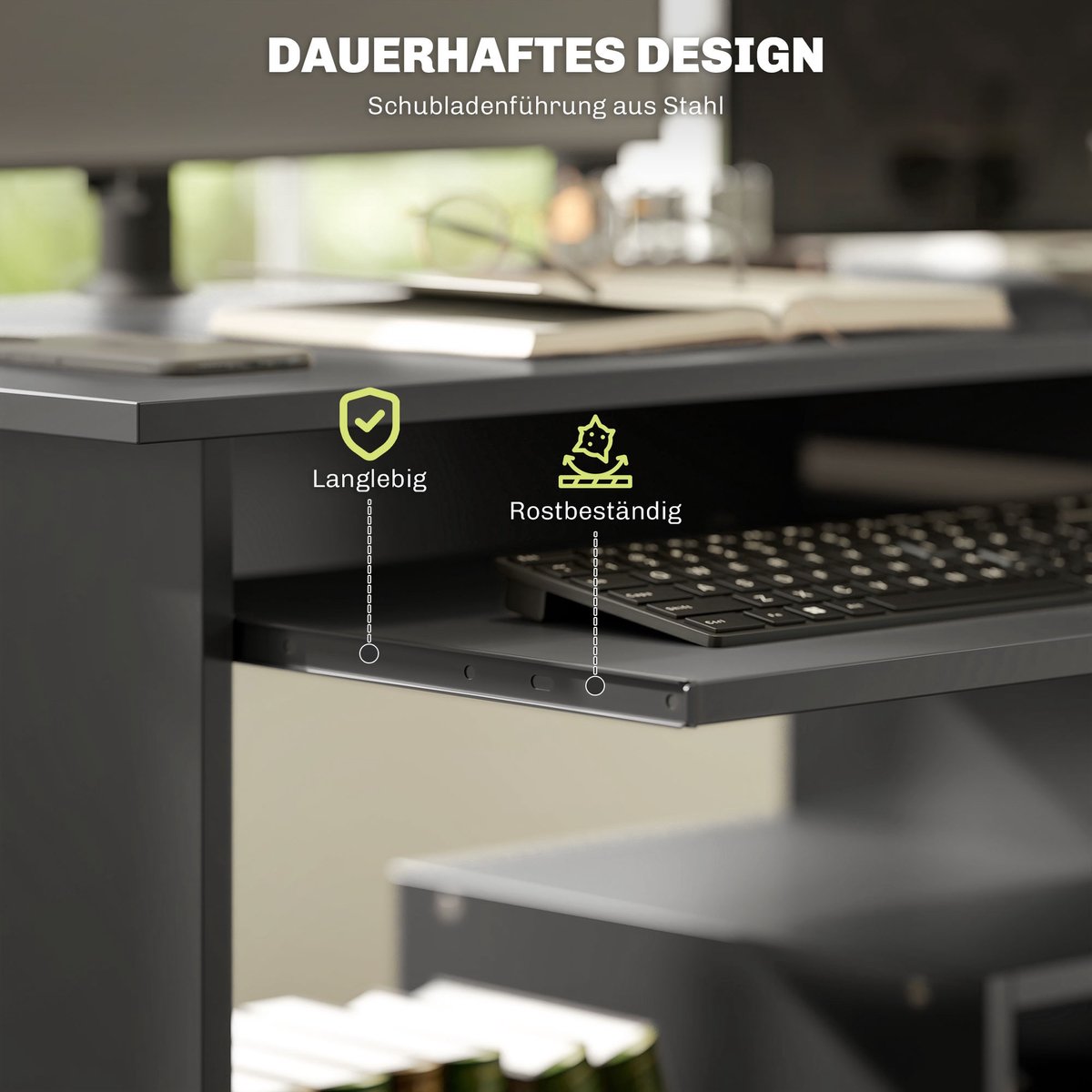 YYchan computerbureau - zwart - 80 x 45 x 75 cm + 45 x 75 cm - met opbergruimte
