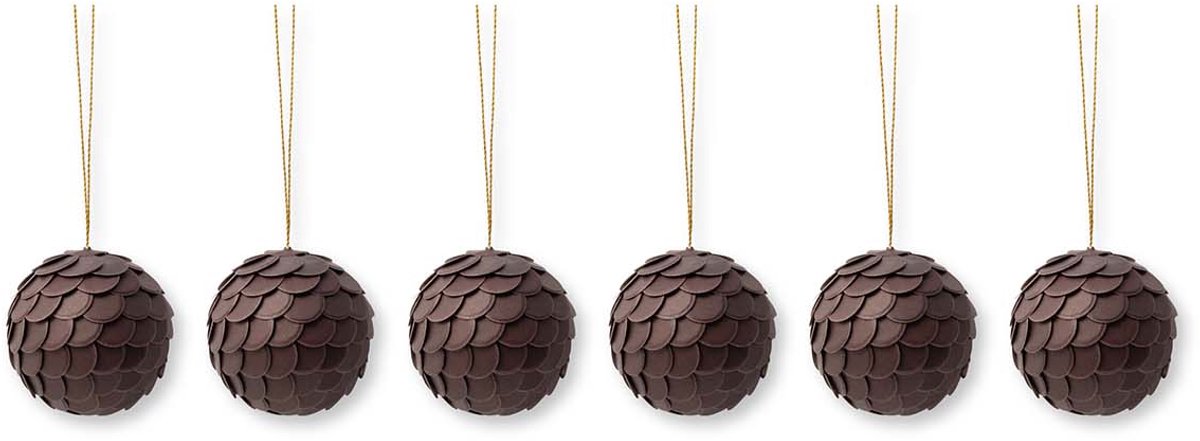 vtwonen - Kerstballen - Papier - Donkerbruin - 12 cm - Set van 2