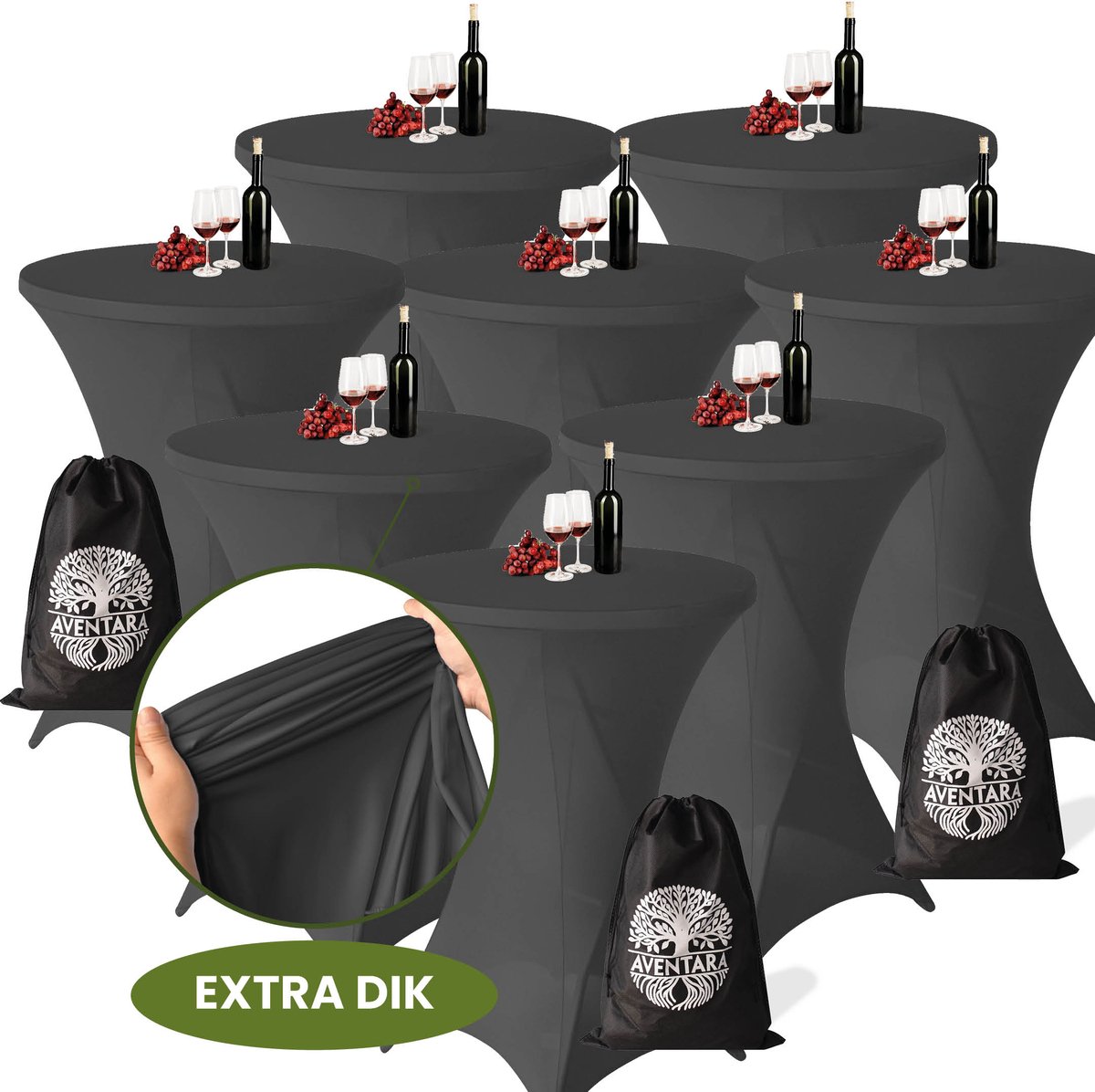 Statafelrok Grijs x 8 – Ø80-85 x 110 cm – Luxe Extra Dikke Stretch Stof – Inclusief Opbergtas – Kras- en Kreukvrije Statafelhoes – Perfect voor Horeca, Bruiloften en Feesten