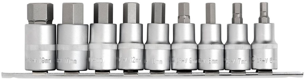 Draper 1/2" inbus doppenset op rail, 9-delig