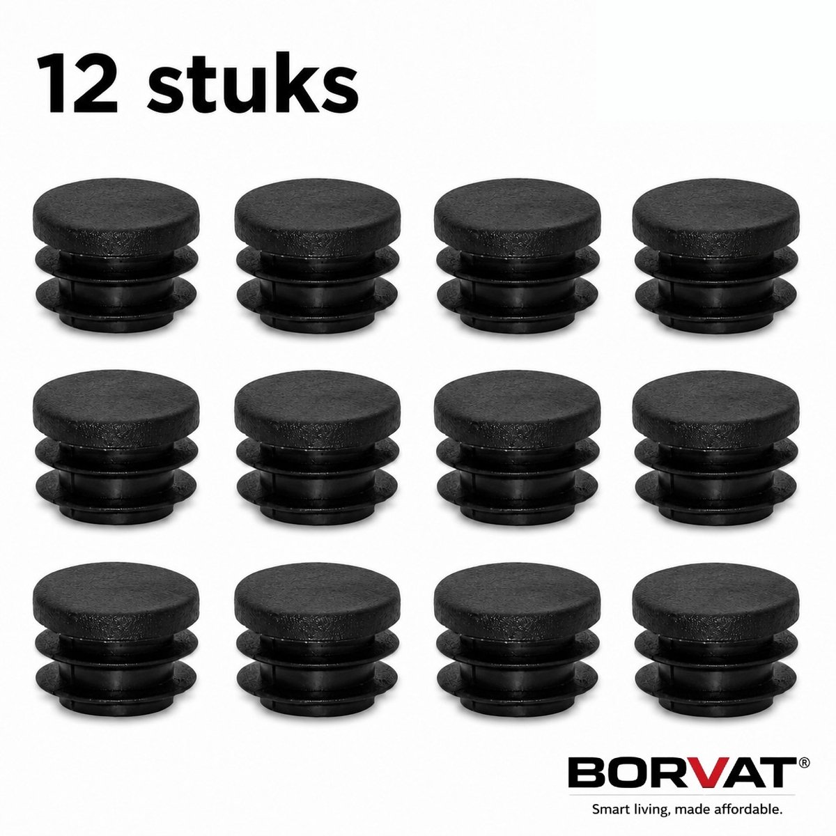 BORVAT Ronde Insteekdoppen 32 mm – Zwart – Stoelpootdoppen voor Ronde Buis – Kunststof – 12 Stuks