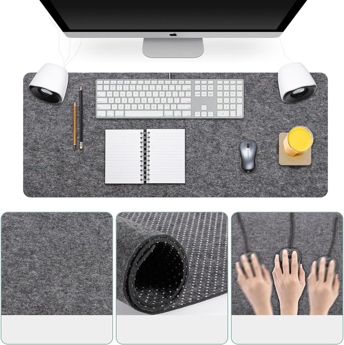 Antislip Bureauonderlegger Van Vilt - Glad Oppervlak Krasbestendig - 100x40 cm 3 mm Dik - Flexibel Draagbaar - Voor Laptop Toetsenbord En Muis - Donkergrijs — cadeau in Wonen & Interieur - foto 2