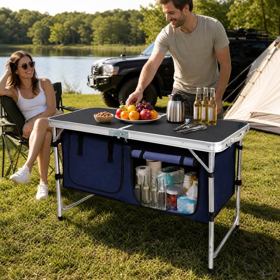 DAITORE - Campingkast Opvouwbaar - Campingkeuken - 120x45x70 cm - Aluminium Frame - met opbergvak en draagtas - hoogte verstelbare - campingtafel - voor outdoor picknicks barbecue — afbeelding 3