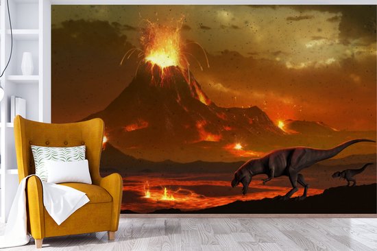 Papier peint photo vinyle - Une illustration de la fin des dinosaures largeur 405 cm x hauteur 260 cm - Tirage photo sur papier peint (disponible en 7 tailles)