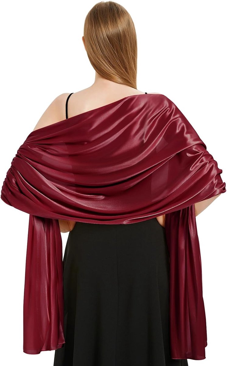heekpek Sjaal voor dames, licht, zijdesatijn, elegante oversized stola, feestelijke omslagdoek voor dames, glitter, lange sjaal voor het hele jaar door