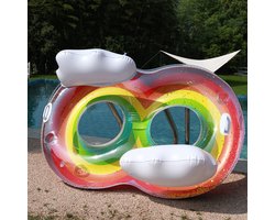 Matelas de Piscine Gonflable pour 2 Personnes - Bouée Double avec Porte-Gobelets - Fauteuil de Piscine avec Poignées - Matelas Flottant Arc-en-ciel pour Adultes - Anneau de Piscine Pliable pour Piscine Plage et Lac - 140 cm