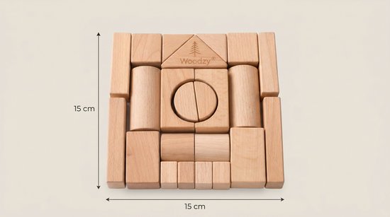 Woodzy Houten Blokkenset 23 Delig - FSC Gecertificeerd - Educatief Speelgoed - Naturel Hout - Voor Peuters & Kinderen - Cadeau van Merkloos — afbeelding 4