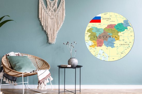 WallCircle - Wall Circle - Wall Circle - Carte colorée de Slovénie et le drapeau - Aluminium - Dibond - 90x90 cm - Intérieur et extérieur